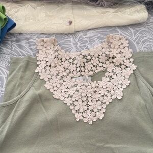 Dress Barn Sage Green Tank Top with Lace Collar